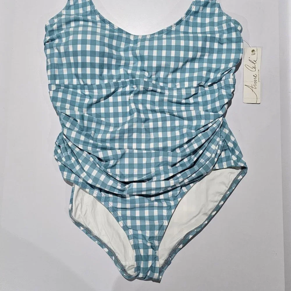 Anne Cole Plus Size Checked Shirred One-Piece Swimsuit